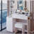 41" Large Size Left Bedside Cabinet Vanity Table+Cushioned Stool Dresser Set, 2 AC+2 USB Power Station, Hair Dryer Stand, Extra Large Touch Control LED Mirror, 3-color Switch, EPA, GCC, UL Certificate-1243389780
