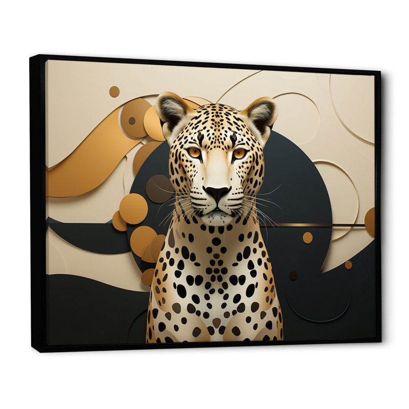 Léopard élégant géométrique - art mural léopard, H 34 po x l 44 po x P 1,5 po, Cadre flottant noir