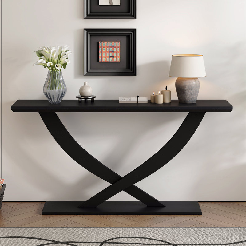 Console moderne de 57 po avec pieds croisés, fabrication robuste et grande surface, parfaite pour le salon ou la chambre à coucher