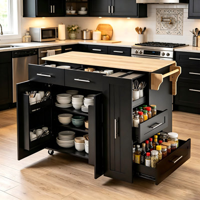 K&K Kitchen Island With Drop Leaf