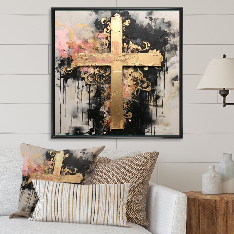Divine Love, croix religieuse II, Cadre flottant noir, H 16 po x l 16 po