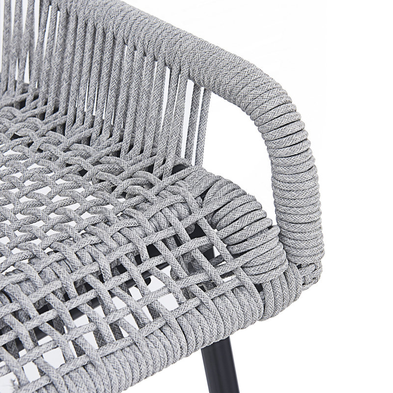 Set Of 2 Outdoor Patio Rope Barstool, Light Gray