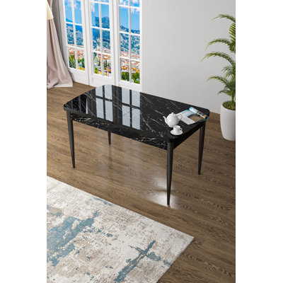 Table de salle à manger moderne en marbre noir avec pieds en métal, 51,9 po x 30,7 po x 31,0 po | Fabrication 100% MDF | Conception élégante pour les salles à manger contemporaines | Élégant et durable, parfait pour les réunions de famille et les réceptions