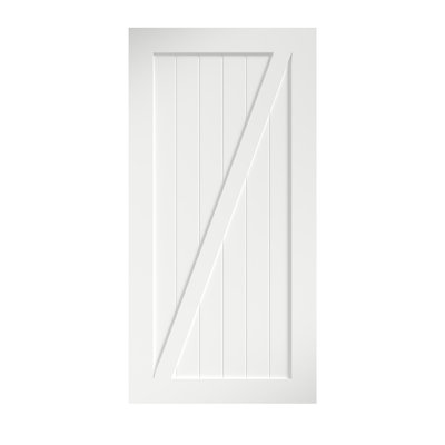 Panelled Wood Primed White Z Shape Barn Door without Installation Hardware Kit