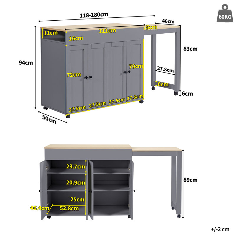 50cm Home Bar, Grey