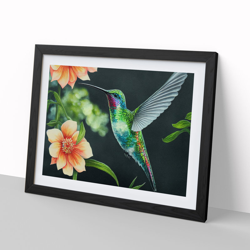 Hummingbird Vol.3 - Single Picture Frame Print, Black, 46cm H x 64cm W x 2cm D
