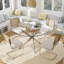 Ensemble de table de salle à manger à piédestal 5 pièces avec chaises rembourrées en rotin-901934257-901934256