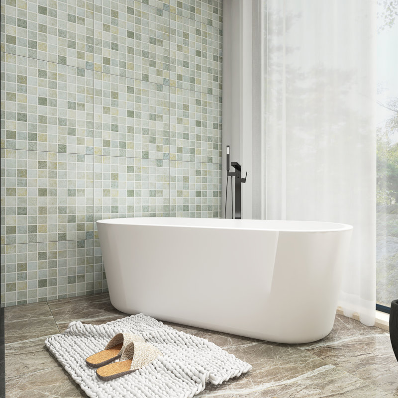 59'' x 31'' Freestanding Soaking Acrylic Bathtub in White