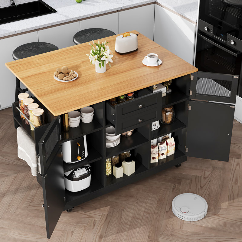 140 cm W Kitchen Island with Top, Black