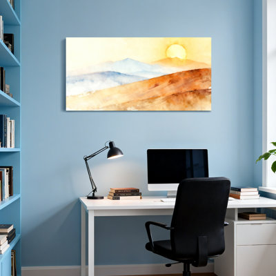 Landscape & Nature Sunset Mountain Landscape Watercolor Art Canvas Print