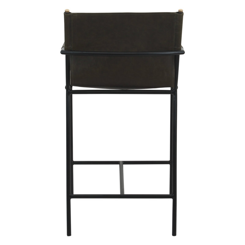 Sutton 20" Counter Armchair in Olive Green Leather and Iron, Olive Green