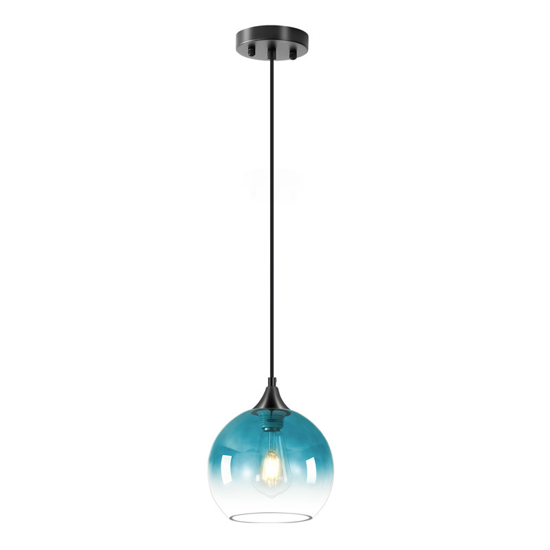 1-Light 7.87 Inch Globe Pendant With Gradient For Kitchen Island, Blue