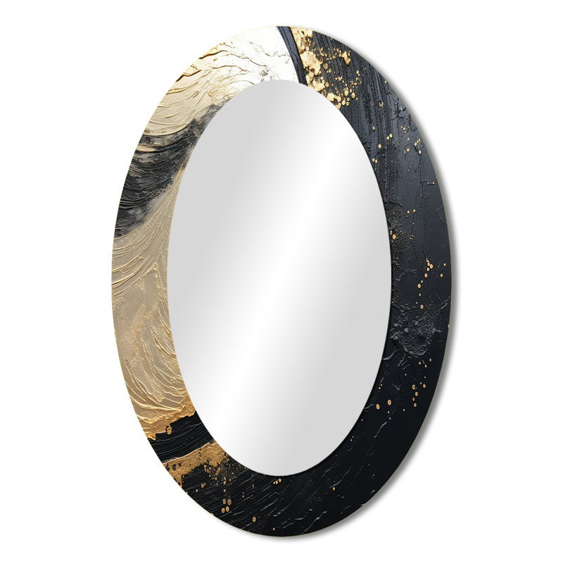 Noir et or abstrait méditation III - miroir mural ovale moderne, 36 po x 24 po