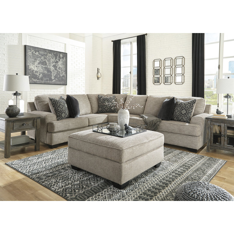 Akef Upholstered Ottoman, Polyester Blend