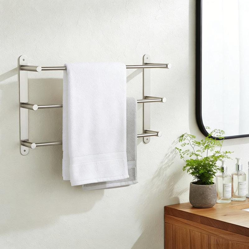 3-Tier Stainless Steel Wall Mounted Towel Rack With Concealed Mounting Hardware, Nickel brossé, 12.6" H x 24" W x 5.2" D