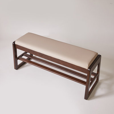 Wood Shoe Storage Bench 39.37 Inch With Premium Vegan Leather Seat, Hidden Lift Top Storage Tiered Open Shoe Shelves, Sturdy Shoe Rack Bench For Entryway Bedroom
