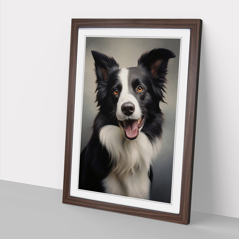 Border Collie Classicism Art - Framed Print, 64cm H x 46cm W x 2cm D, Walnut Framed
