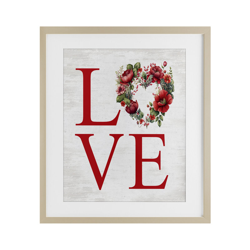 Rustic & Romantic Love Wreath, reproduction encadrée sous verre, H 21 po x l 17 po, Cadre de récolte en pin