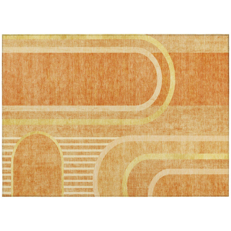 Tapis extérieur lavable abstrait en terre cuite 3 pi x 5 pi