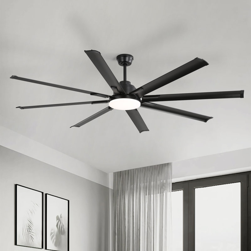 Brixham 8-Blade LED Ceiling Fan, 72", Black with Black Blades