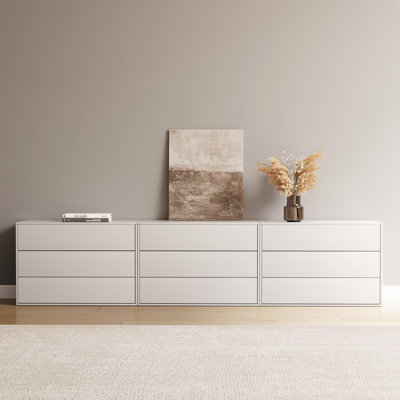 Coiffeuse 94,47 po Lebrone avec 9 tiroirs, armoire de salon avec grand espace de rangement