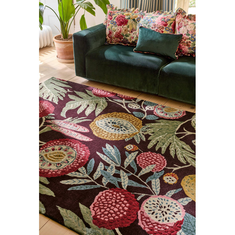 Hand Tufted Floral Area Rug, Rectangle 4'7" x 6'7"