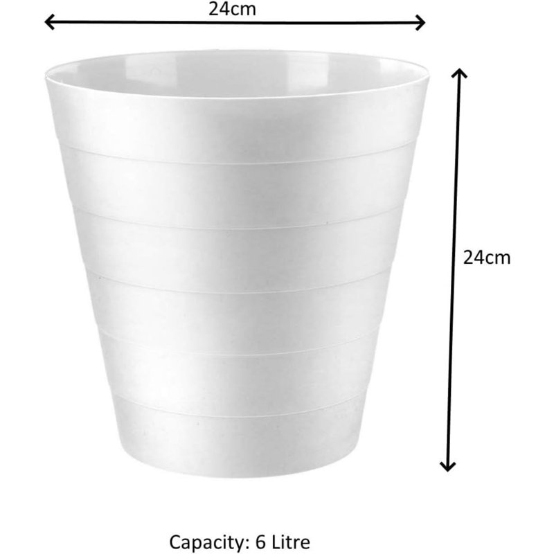 Damek 6L Plastic Open Waste Bin Pack of 2 Round Open Waste Basket Trash Can Rubbish Bin (White)