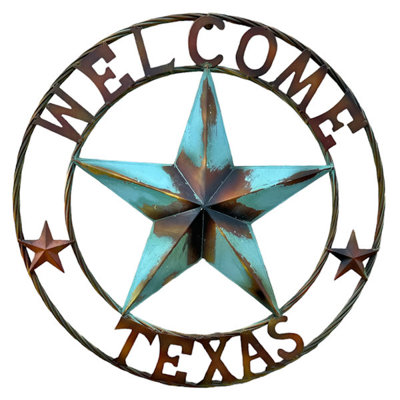 METAL TEXAS WELCOME WITH STAR 24" 2 TONE