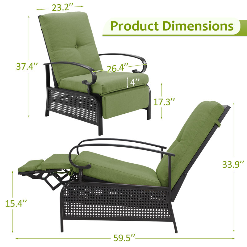 Chaise de patio inclinable avec coussins, Vert