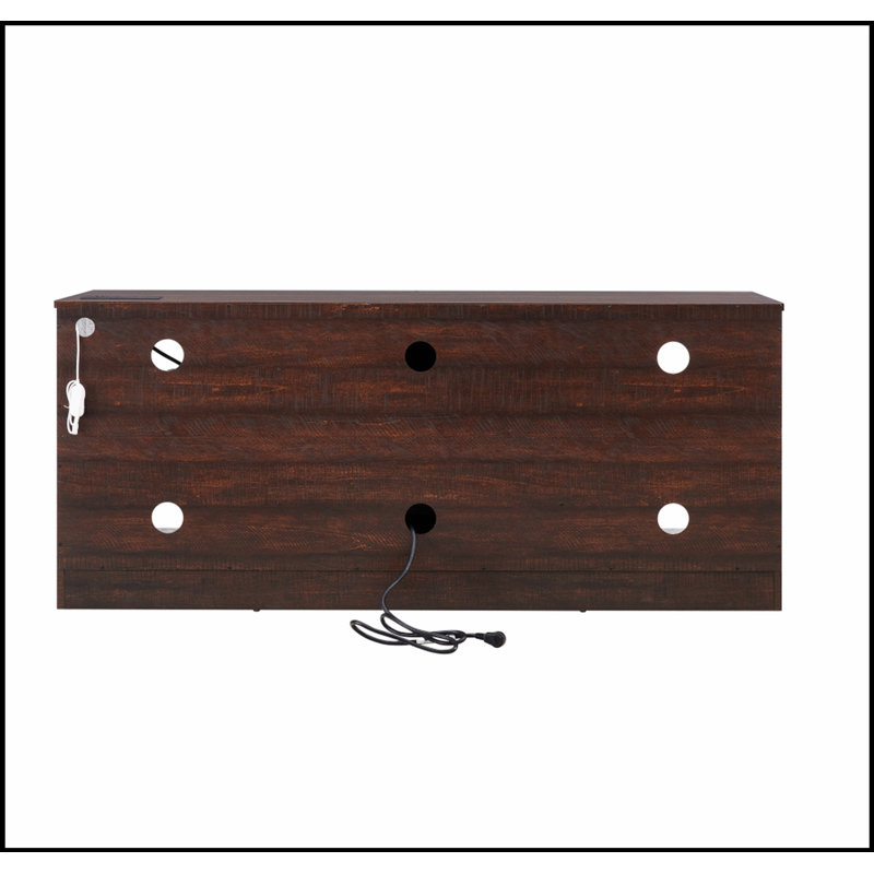 Meuble télé avec foyer électrique avec tablettes en verre, lumières DEL et charge USB, conception en bois moderne pour téléviseurs de 62 po ou moins