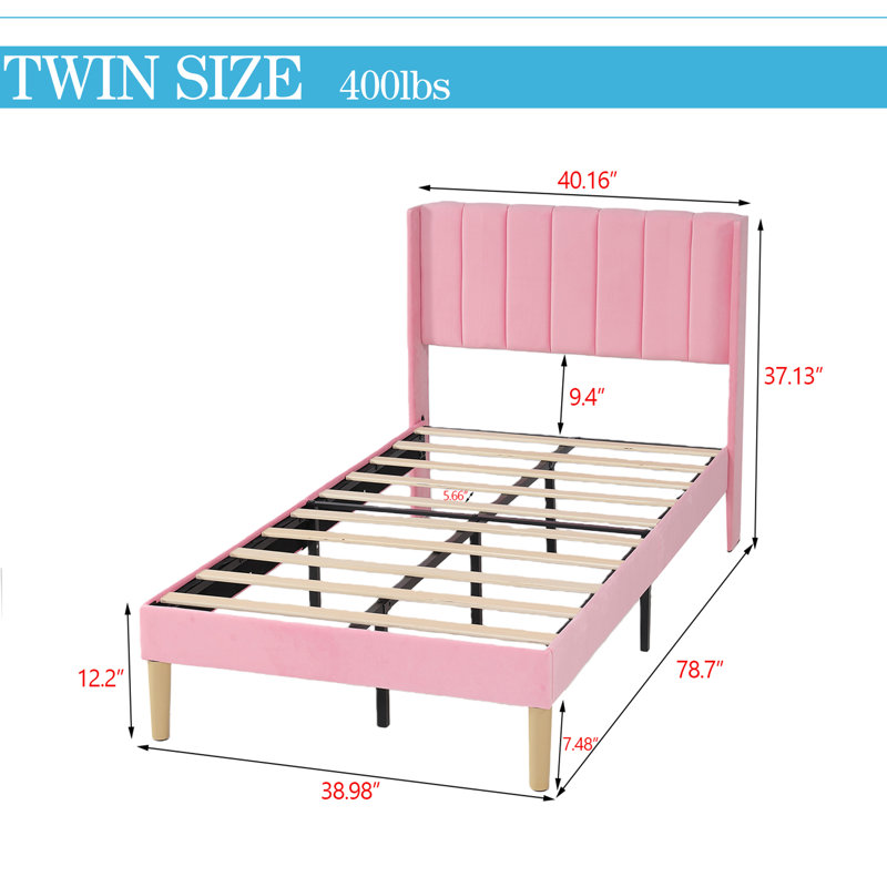 Sutter Upholstered Wingback Bed, Twin, Pink