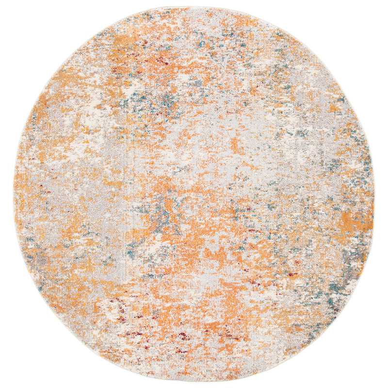 Tapis abstrait ivoire / orange Besfort, Rond 6 pi 7 po