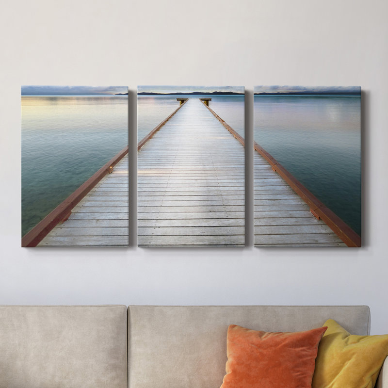 Long View Pier - Toile tendue avec châssis de qualité supérieure - Prêt à être accroché, H 27 po x l 54 po x P 1 po