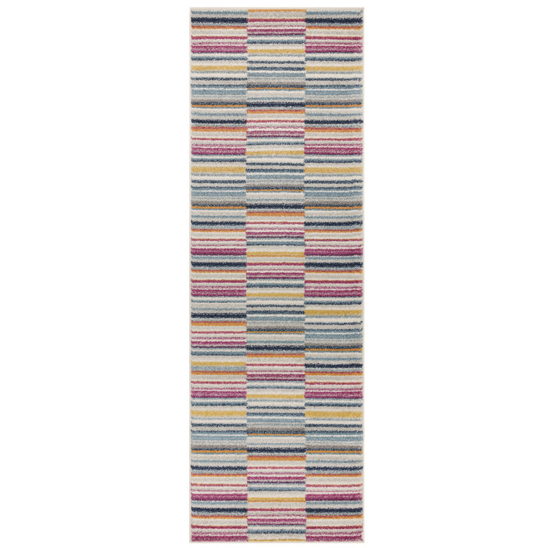 Donnavon Striped Blue/Pink/Yellow Area Rug, Rectangle 66 x 240cm