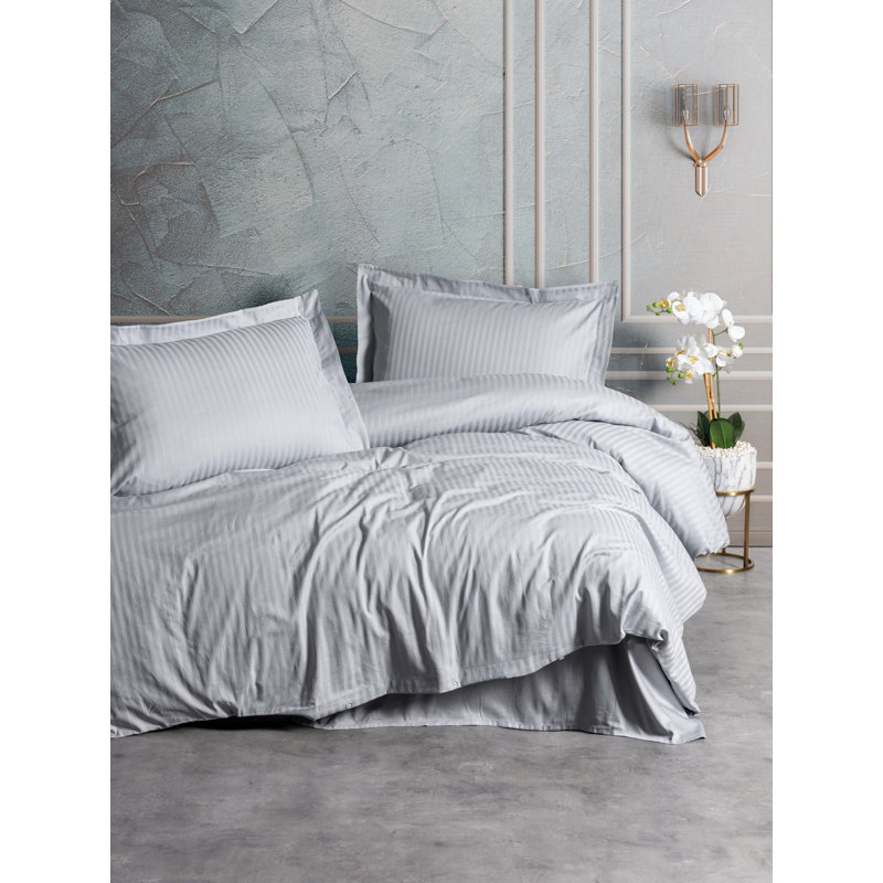 Luxurious 100% Cotton Satin Quilt Cover Set, Grey | Duvet Cover 78.7 x 78.7 inches, 2 Pillowcases 31.5 x 31.5 inches | Reactive Printing, 211 Thread Count, Machine Washable, Elegant Button Closure Design