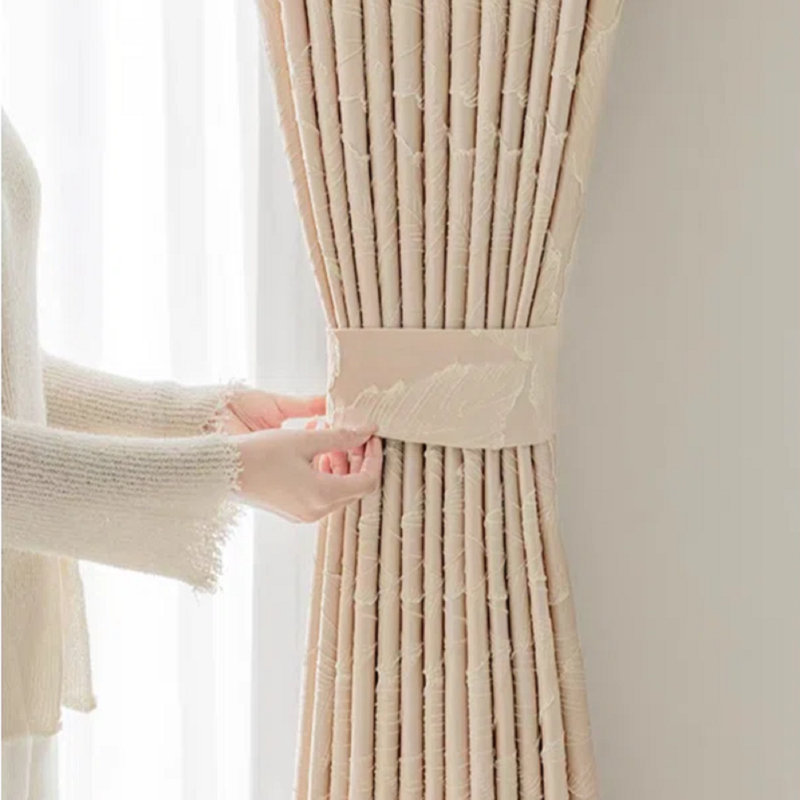 Luxury Curtains Jacquard Drapes 3D Gold Leaf 84 Inches Long High Precision Curtains for Living Room 2 Panels for Bedroom Grommet Top (Beige, 40" W x 84" L)