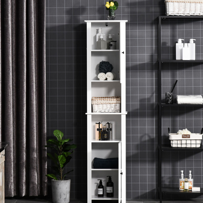 Grande armoire à linge de salle de bain - Rangement autoportant avec 2 tablettes et 2 armoires en blanc.