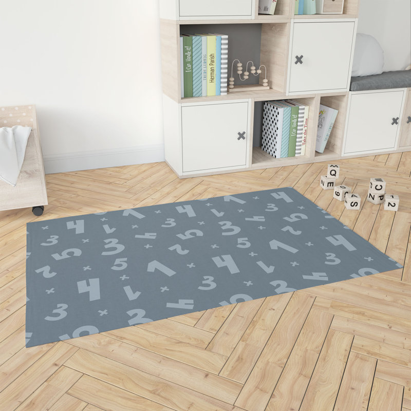 Number Match Kids Play Mat, Blue/Ivory, Rectangle 2' x 3'