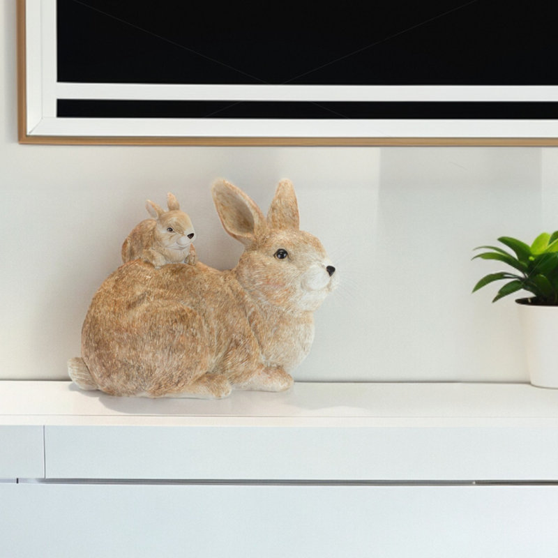 7" Brown and White Polyresin Rabbit Figurine