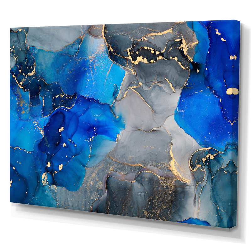 «Blue Luxury Abstract Fluid Art XV», reproduction sur toile, H 16 po x l 32 po x P 1 po, Toile tendue