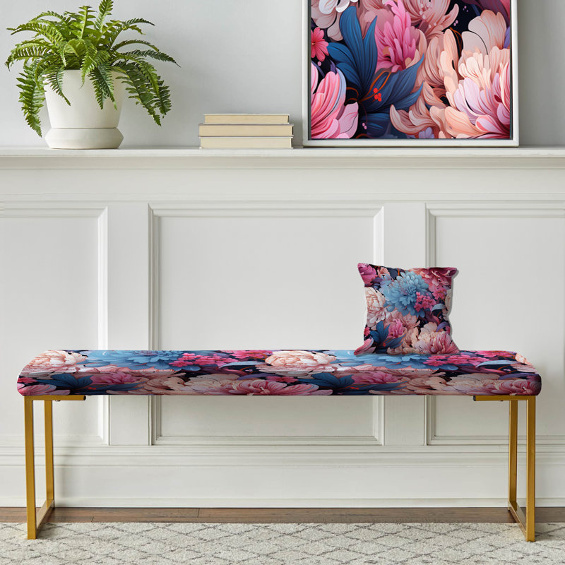 Purple And Pink Flowers Bloom - Floral Upholstered Gold Bench