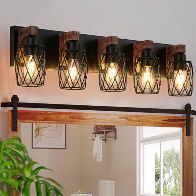 Luminaire de meuble-lavabo rétro en métal avec abat-jour en filet noir Walnet