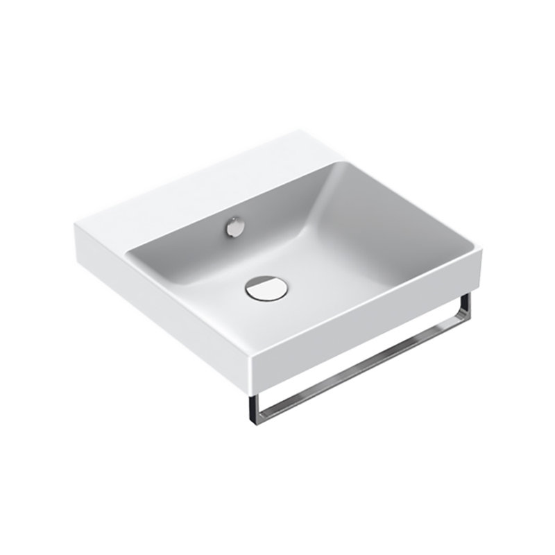 Lavabo de salle de bain mural carré avec trop-plein Zero, Blanc mat