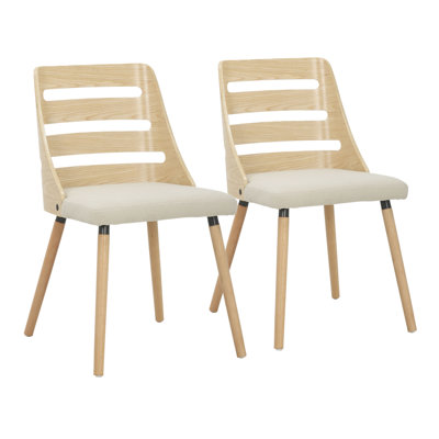 Trevi Mid-Century Modern Dining/Accent Chair In Natural Wood With Cream Fabric By Lumisource