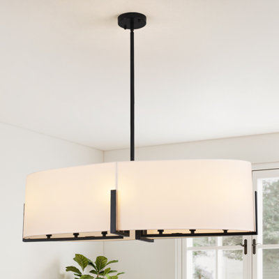 8-Light 36.93'' Black Modern Drum Chandelier, Over Table Island Light With Fabric Shade For Dining Room, Kitchen Island, Living Room