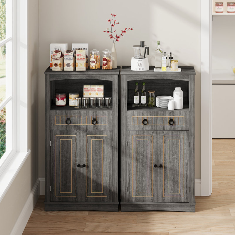 Farmhouse Storage Cabinets With Doors And Shelves, Kitchen Pantry Storage Cabinet, Floor Storage Cabinet Hutch Cupboard For Kitchen/Bathroom/Living Room/Bedroom, Grey