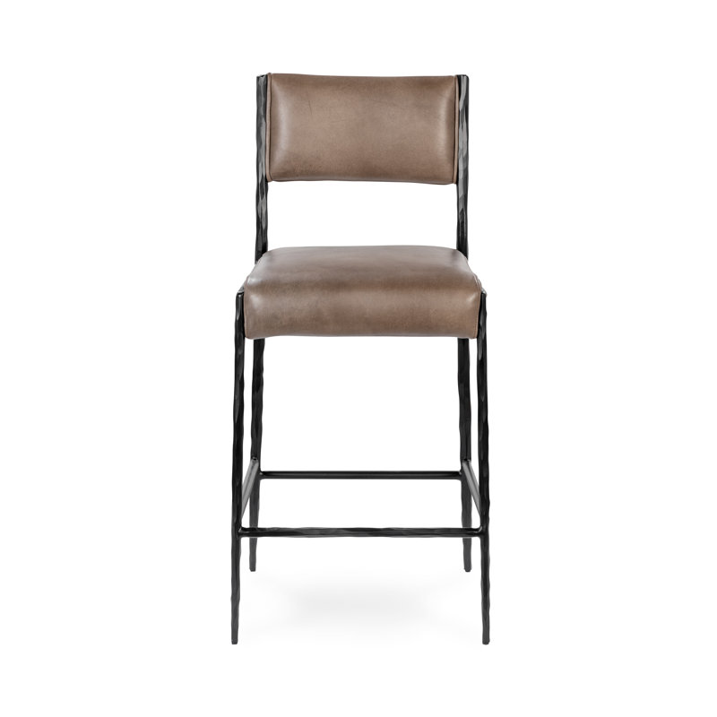 Kayne Leather Counter Stool, Sand, Black 