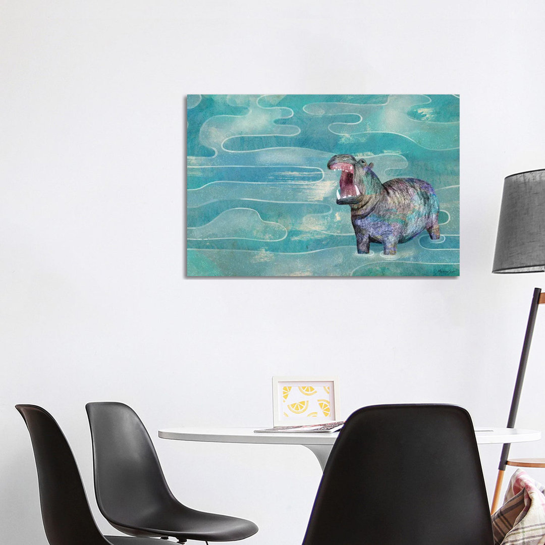 Hippo von Martina Scott - Giclée auf Leinwand ohne Rahmen Galerie-verpackt