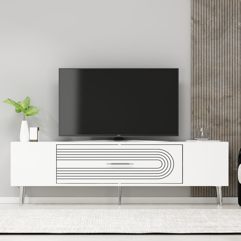 Olivia Unfinished TV Stand, 150cm, White/Silver