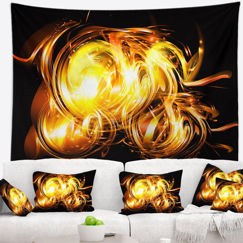 Feu abstrait fractal sur tapisserie noire, H 32 po x l 39 po